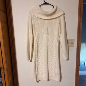 ALYXdress Cream Cable Knit Cowl Neck Sweater Dress Size Medium Cozy Chic